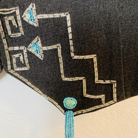 Vintage Boho Vest Turquoise Beading Sequins South Western Artsy Festival Hippie - Picture 12 of 16